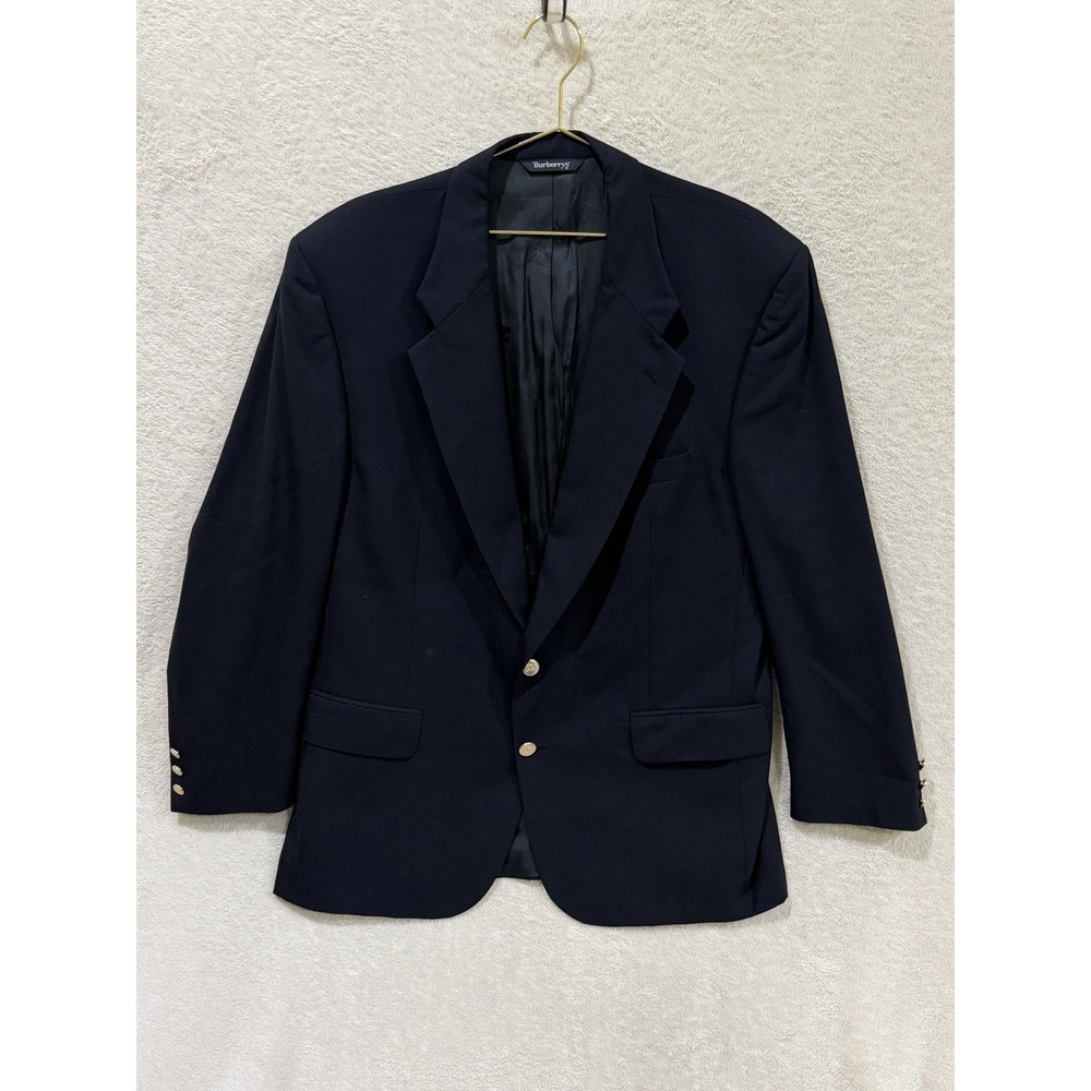 Vintage Burberry Single Breasted‎ Blazer Navy Gold Button Super 100s Wool